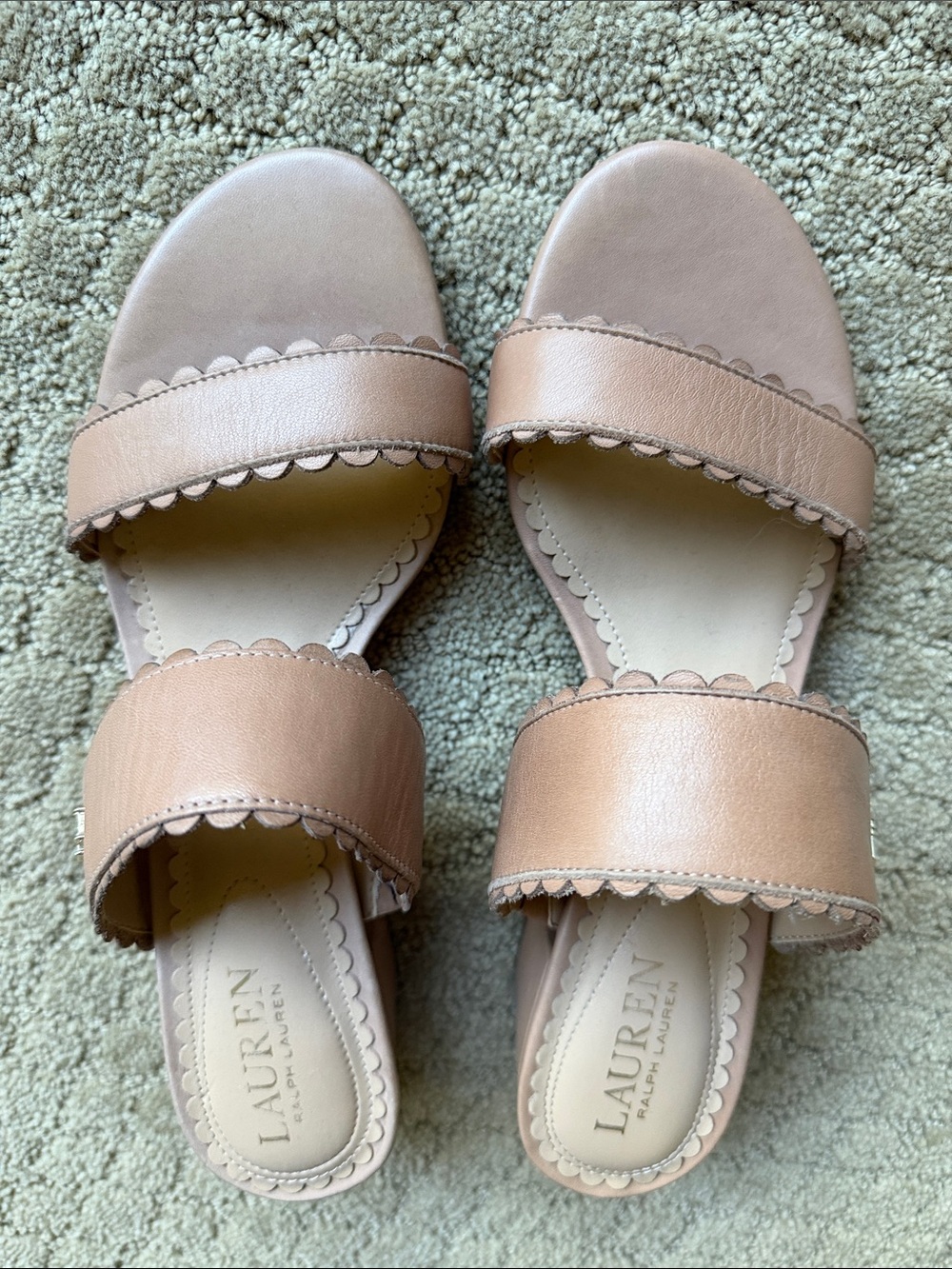 Lauren Ralph Lauren Blush Pink Scalloped Double-Band Slide Sandals